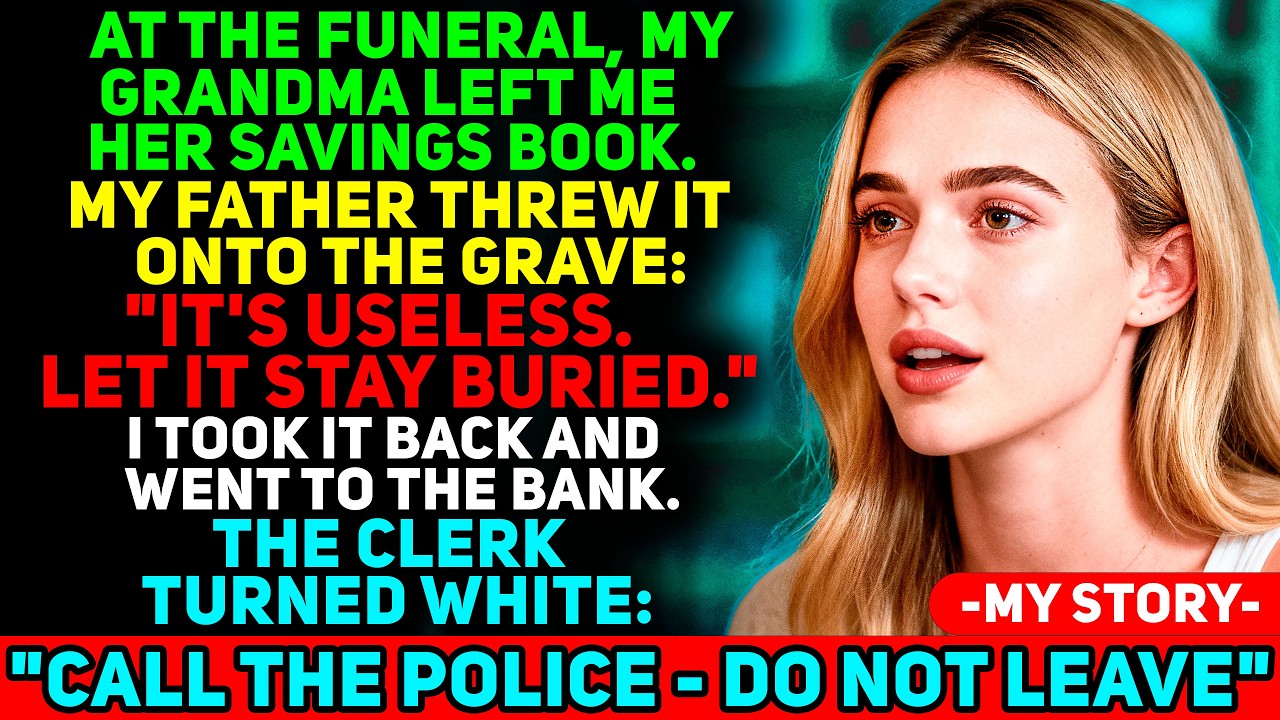 A temetésen a nagymamám rám hagyta a takarékpénztárát. Apám a sírra dobta: “Haszontalan. Hagyd, hogy elásva maradjon.” Visszavittem és elmentem a bankba. A hivatalnok elsápadt: “Hívd a rendőrséget – Ne menj el!”