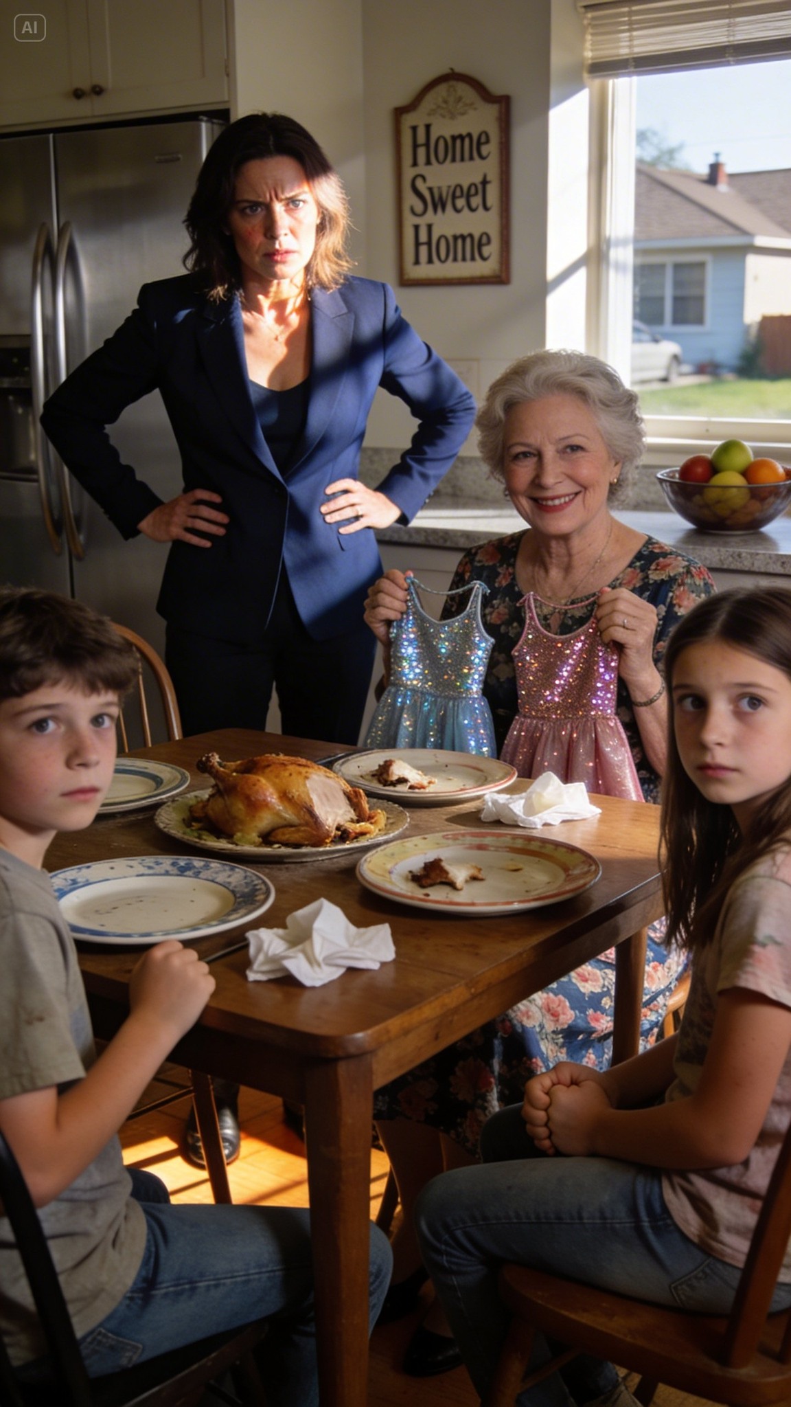 A családi vacsora átlagosan indult, amíg anyukám át nem adta a nővérem gyerekeinek az ajándékcsomagokat, és azt mondta, hogy vett nekik egyforma ruhákat a születésnapi bulijára. A 12 éves lányom halkan megkérdezte, hogy ő mi van vele, mire anyukám elmosolyodott, és azt mondta, hogy őt azért nem hívták meg, mert „csak egy kis családi dologról” van szó. Felálltam, szóltam a gyerekemnek, hogy szedje össze a cuccait, és elmentünk – aztán küldtem anyukámnak egy születésnapi ajándékot, és amikor a bulin kibontotta, a teremben néma csend lett.