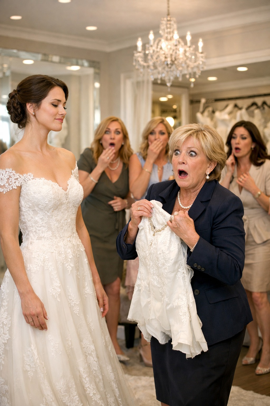 Az anyósom kigúnyolta az „olcsó” menyasszonyi ruhámat, majd lefagyott, amikor meglátta a címkét!