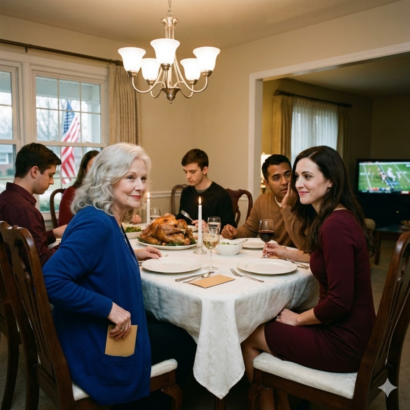 A menyem a hálaadásnapi vacsorán bejelentette: „A néhai férjed ránk ruházta a házat. Te semmit sem kapsz.” Mindenki elhallgatott. Letettem a tányéromat, és azt mondtam: „Neked kellene elmondanod nekik… vagy inkább én?” A mosolya azonnal lefagyott. A fiam odasúgta: „Anya, ne mondj semmit!”