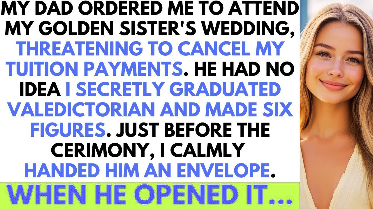 Apám megparancsolta, hogy menjek el az aranytestvérem esküvőjére, azzal fenyegetőzött, hogy lemondja a tandíjfizetésemet. Fogalma sem volt, hogy titokban végeztem a búcsúünnepséggel, és hatszámjegyű pénzt kerestem. Közvetlenül a szertartás előtt nyugodtan átnyújtottam neki egy borítékot, amikor kinyitotta…