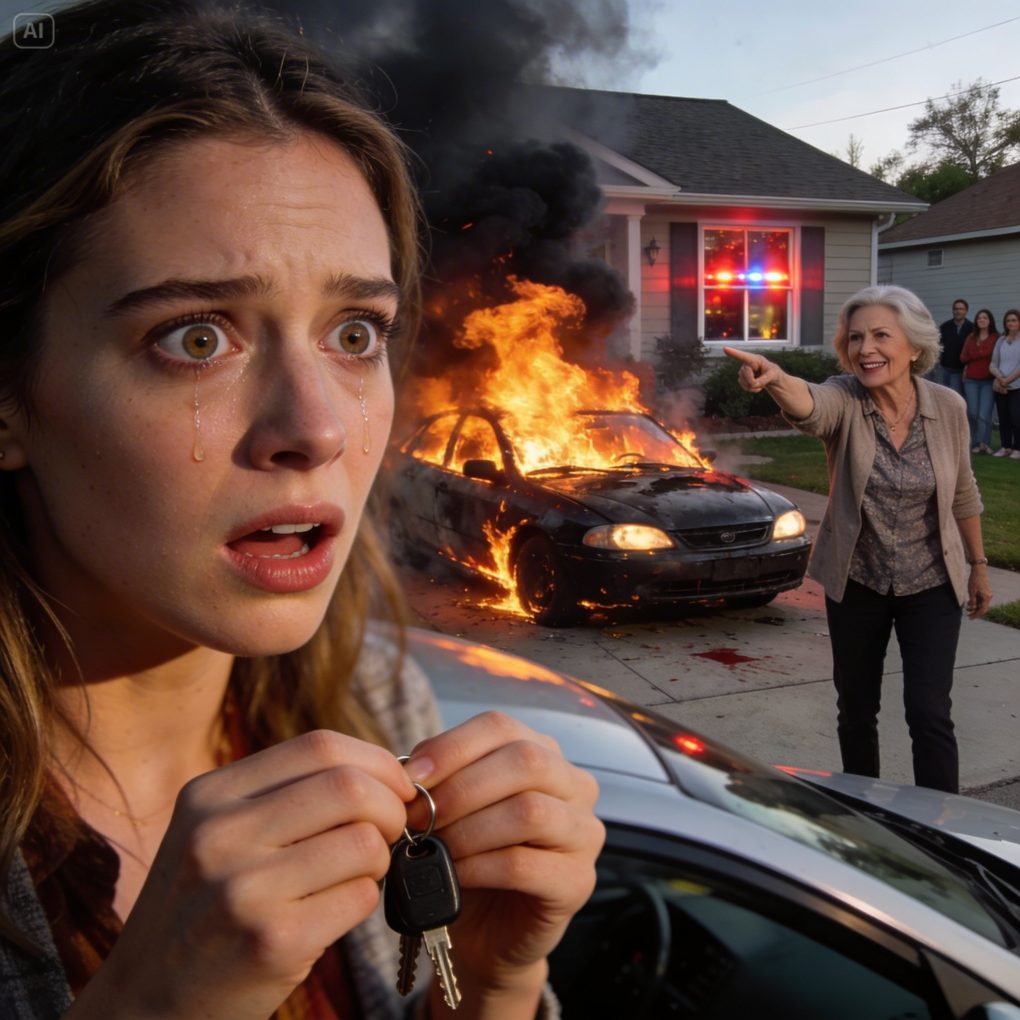 A mostohaanyám felgyújtotta az autómat, amikor nem voltam hajlandó odaadni a mostohanővéremnek, kinevetett, és azt mondta: „Ha nem tudod odaadni ezt az autót a lányomnak, akkor a tiéd sem lehet.” Csendben maradtam, és a holmimmal együtt elhagytam a házat, mert tudtam, hogy most bomba fog robbanni a házban, mert az az autó valójában…