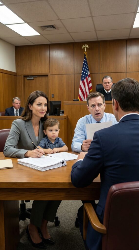 Megállt a konyhánkban, és azt mondta: „A házat, az autókat, a megtakarításokat akarom – mindent, kivéve a fiunkat.” Az ügyvédem könyörgött, hogy küzdjek, de a szemébe néztem, és azt súgtam: „Add oda neki az egészet.” Mindenki azt hitte, megőrültem. Az utolsó meghallgatáson az exem mosolygott, miközben mindent aláírtam… mígnem a saját ügyvédje elsápadt. Ekkor jött rá, hogy semmit sem vesztettem.