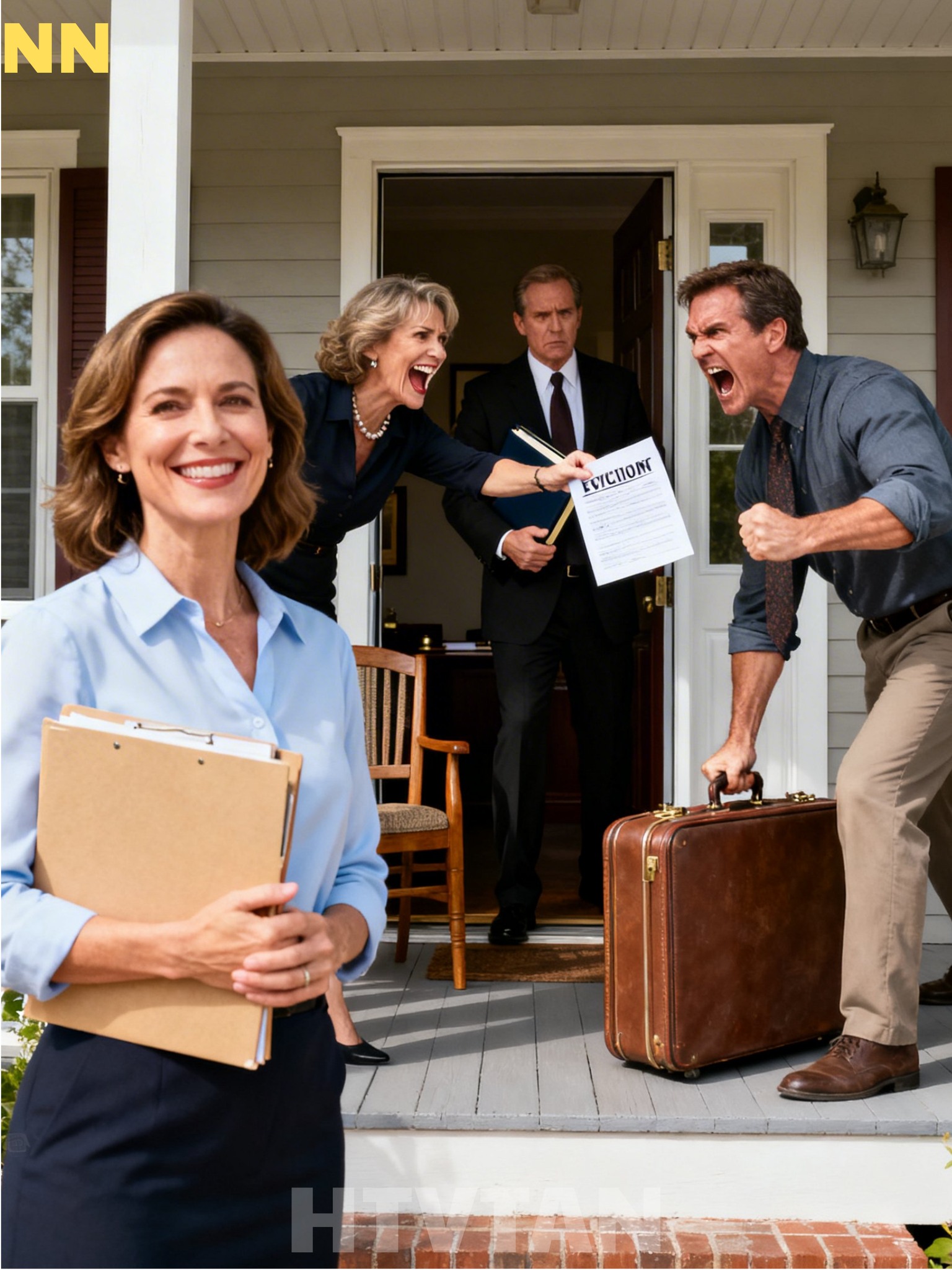 A férjem új felesége mohó vigyorral jött az ajtómhoz. Azt mondta: „Apád hagyatékának jogos részéért jöttünk. Azonnal költözz el.” Mosolyogtam, miközben az ügyvédem mögötte belépett…