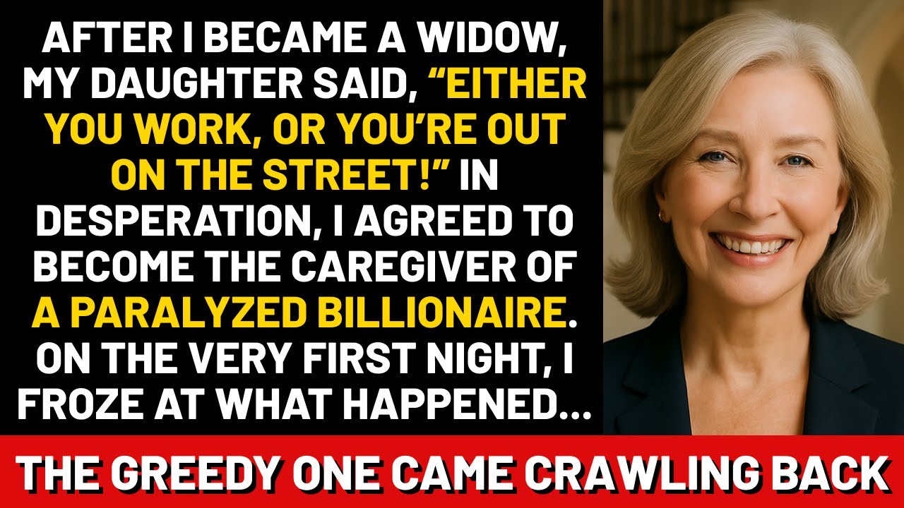 Miután megözvegyültem, a lányom azt mondta: „Vagy dolgozol, vagy az utcán vagy!” Kétségbeesésemben beleegyeztem, hogy egy lebénult milliárdos gondozója leszek. Már az első éjszakán ledermedtem a történtektől… a kapzsi visszakúszott.