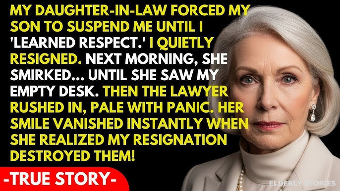 A menyem arra kényszerítette a fiamat, hogy felfüggesszen, amíg „meg nem tanultam tiszteletet”. Csendben felmondtam. Másnap reggel vigyorgott… amíg meg nem látta az üres íróasztalomat. Ekkor berontott az ügyvéd, sápadtan a pániktól. Mosolya azonnal eltűnt, amikor rájött, hogy a felmondásom tönkretette őket!